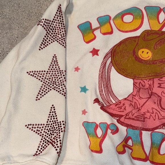White Howdy Y’all Sweatshirt Size 5 w/ Rhinestone Star Sleeves - Picture 2 of 3